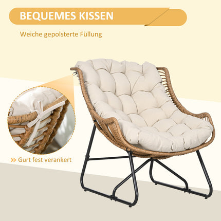 Rattan garden chair with cushion, 120 kg capacity, steel frame