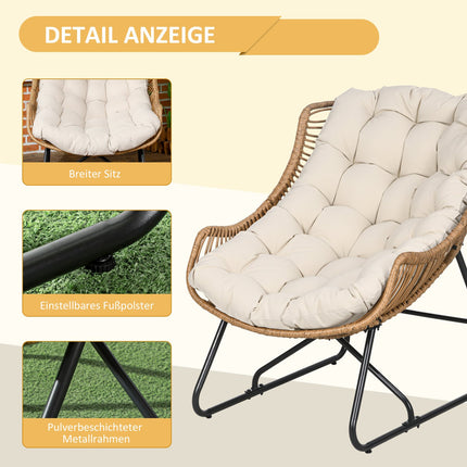 Rattan garden chair with cushion, 120 kg capacity, steel frame