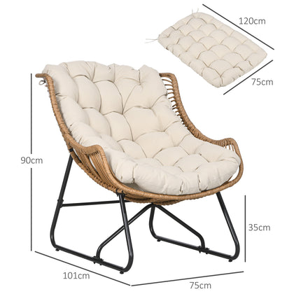 Rattan garden chair with cushion, 120 kg capacity, steel frame