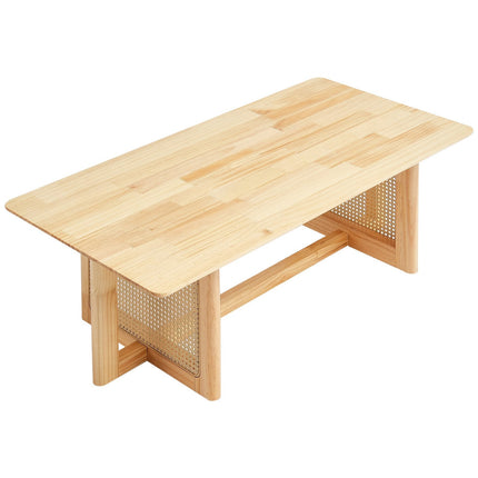 Rattan Coffee Table, Rubberwood Top, 47.2 x 23.6 in, 250 lb