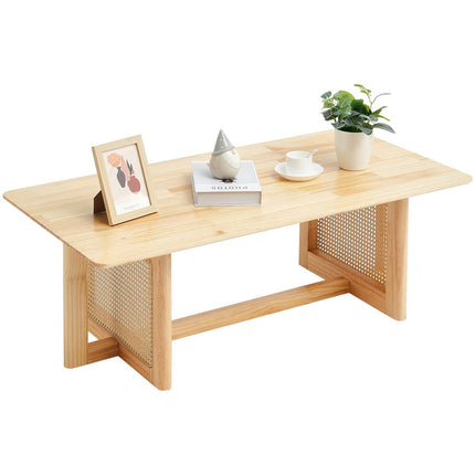 Rattan Coffee Table, Rubberwood Top, 47.2 x 23.6 in, 250 lb