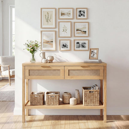 Rattan-Konsolentisch, 2 Schubladen, untere Ablage, Natur