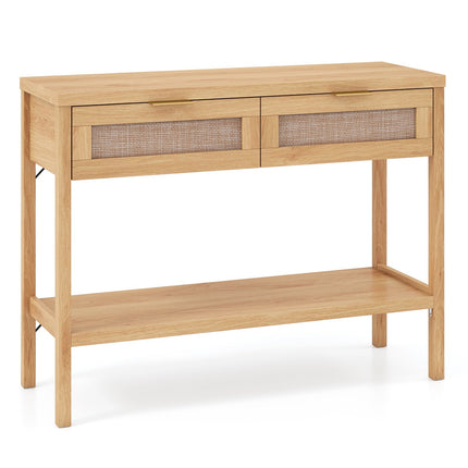 Rattan-Konsolentisch, 2 Schubladen, untere Ablage, Natur
