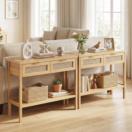 Rattan-Konsolentisch, 2 Schubladen, untere Ablage, Natur