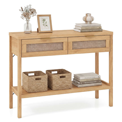 Rattan-Konsolentisch, 2 Schubladen, untere Ablage, Natur