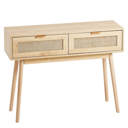 Rattan Console Table, 2 Drawers, Sliding Door, Entryway