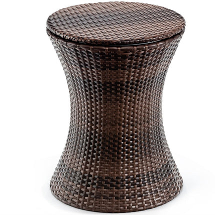 Rattan-Kühler-Beistelltisch mit Eiseimer, 17 l, verstellbar