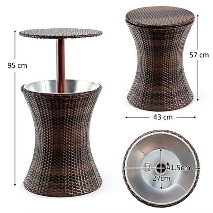 Rattan-Kühler-Beistelltisch mit Eiseimer, 17 l, verstellbar