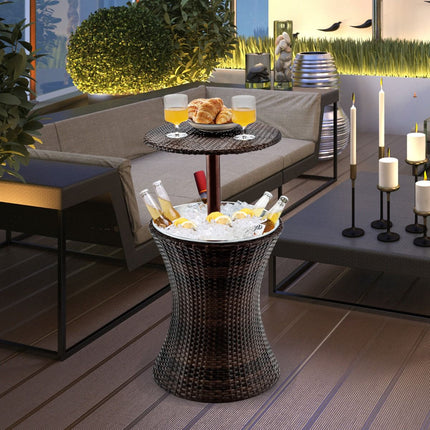 Rattan-Kühler-Beistelltisch mit Eiseimer, 17 l, verstellbar