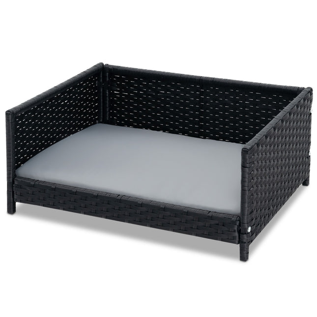 Hundebett aus Rattan, wasserdichtes, abnehmbares Kissen, 62x46cm