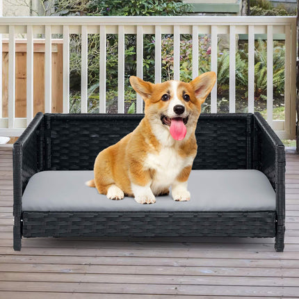 Hundebett aus Rattan, wasserdichtes, abnehmbares Kissen, 62x46cm