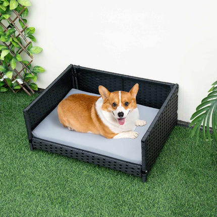 Hundebett aus Rattan, wasserdichtes, abnehmbares Kissen, 62x46cm