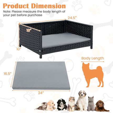 Hundebett aus Rattan, wasserdichtes, abnehmbares Kissen, 62x46cm