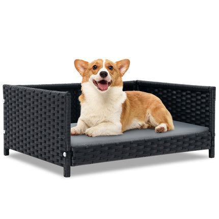 Hundebett aus Rattan, wasserdichtes, abnehmbares Kissen, 62x46cm