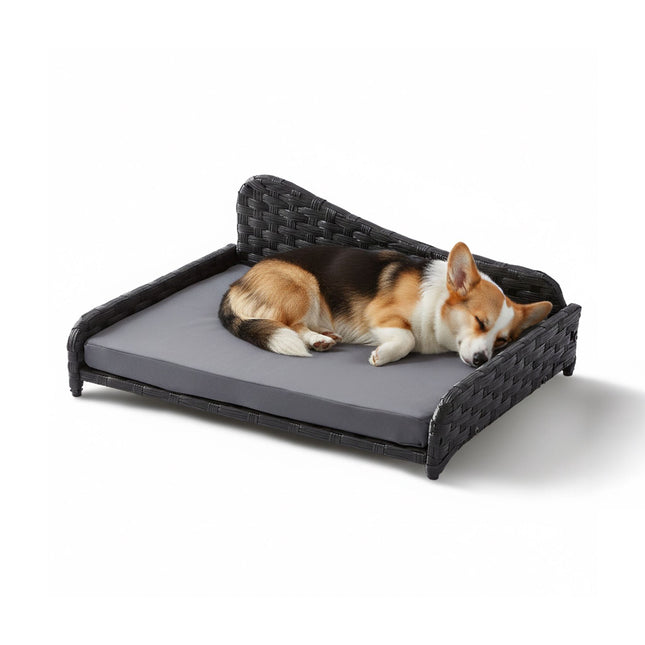 Hundebett aus Rattan mit Kissen – Für drinnen und draußen