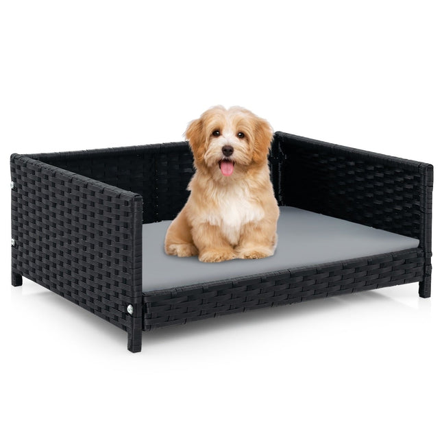 Rattan-Hundebett mit abnehmbarem, waschbarem Kissen