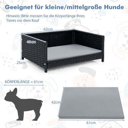 Rattan-Hundebett mit abnehmbarem, waschbarem Kissen