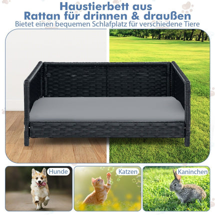 Rattan-Hundebett mit abnehmbarem, waschbarem Kissen
