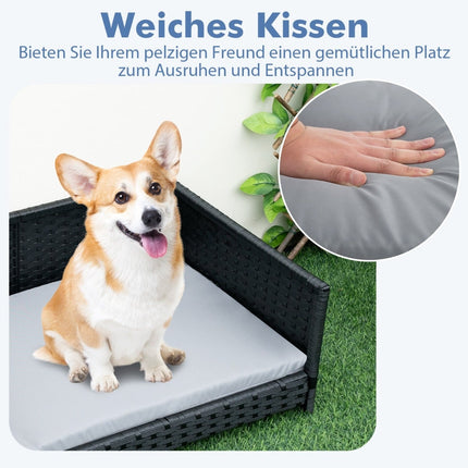 Rattan-Hundebett mit abnehmbarem, waschbarem Kissen