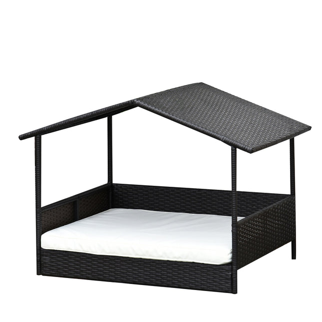 Hundehütte aus Rattan für draußen mit Kissen, 98 x 69 x 73 cm