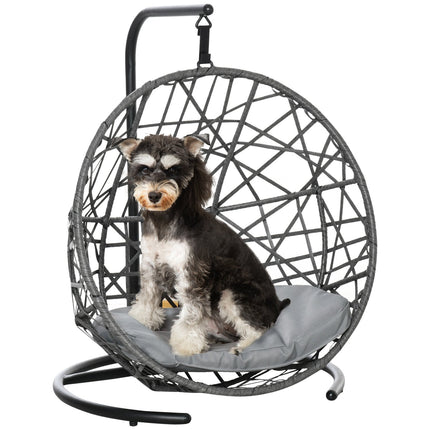Rattan dog kennel & cat house, outdoor cushion, gray