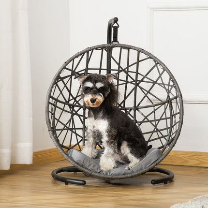 Rattan dog kennel & cat house, outdoor cushion, gray