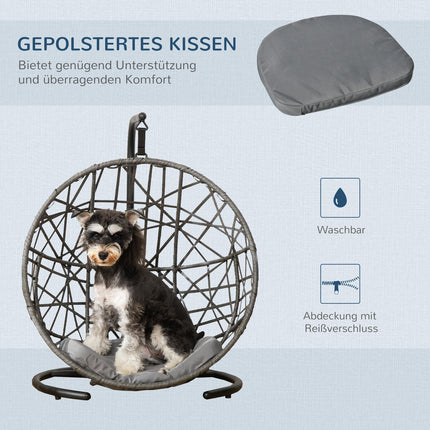 Rattan dog kennel & cat house, outdoor cushion, gray