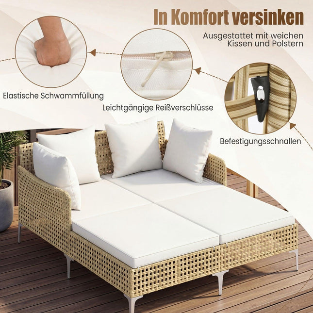 Doppelliege aus Rattan mit Kissen für 2 Personen