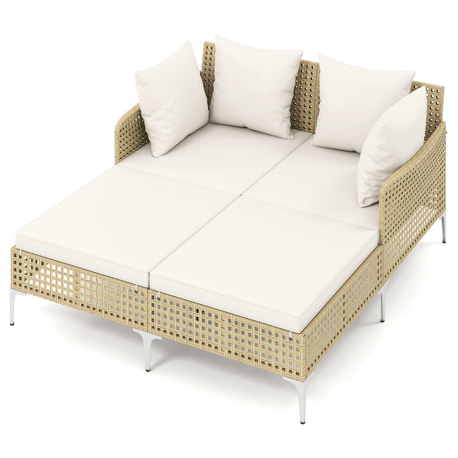 Doppelliege aus Rattan mit Kissen für 2 Personen