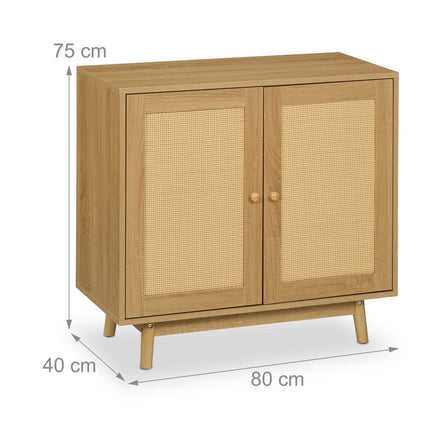 Rattan-Effect Sideboard, Wooden Legs, 2 Doors