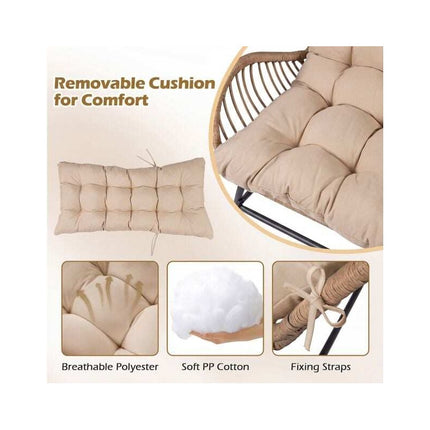 Rattan Garden Armchair with Thick Long Cushion, Khaki, Zippered Cover