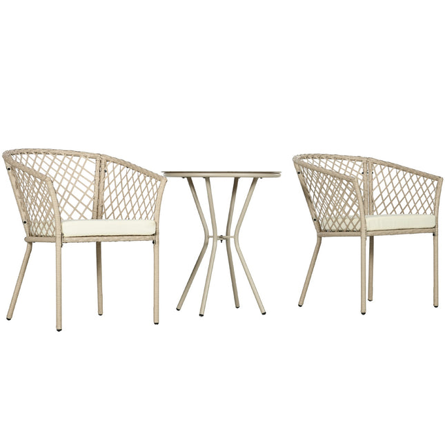 Rattan-Gartenmöbel – 3-teiliges Balkonset, Kissen Khaki