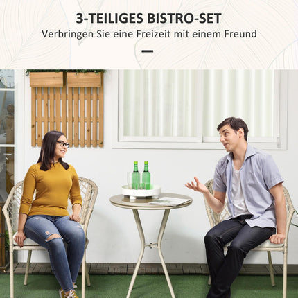 Rattan-Gartenmöbel – 3-teiliges Balkonset, Kissen Khaki