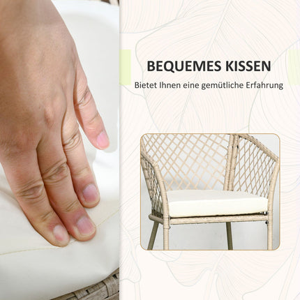 Rattan-Gartenmöbel – 3-teiliges Balkonset, Kissen Khaki