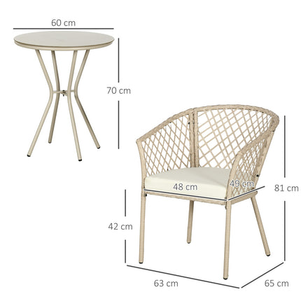 Rattan-Gartenmöbel – 3-teiliges Balkonset, Kissen Khaki