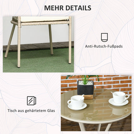 Rattan-Gartenmöbel – 3-teiliges Balkonset, Kissen Khaki