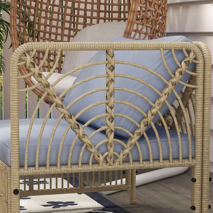5-teiliges Rattan-Gartenmöbel-Set mit Kissen, hellgrau