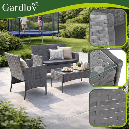 Gartenmöbel-Set aus Polyrattan, Dunkelgrau, Sofa, 2 Stühle, Tisch