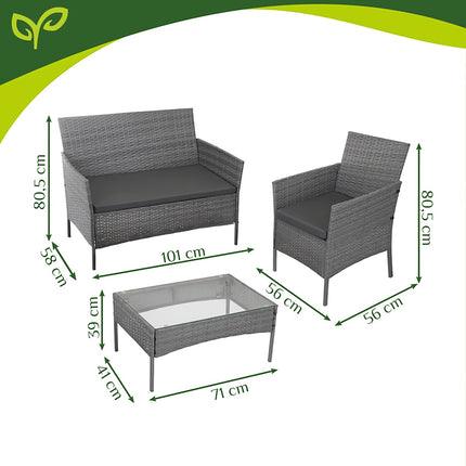 Gartenmöbel-Set aus Polyrattan, Dunkelgrau, Sofa, 2 Stühle, Tisch