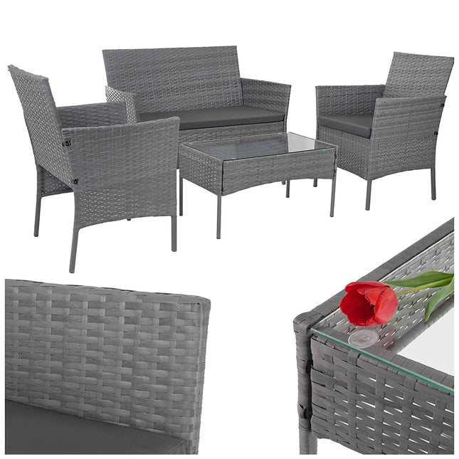 Gartenmöbel-Set aus Polyrattan, Dunkelgrau, Sofa, 2 Stühle, Tisch