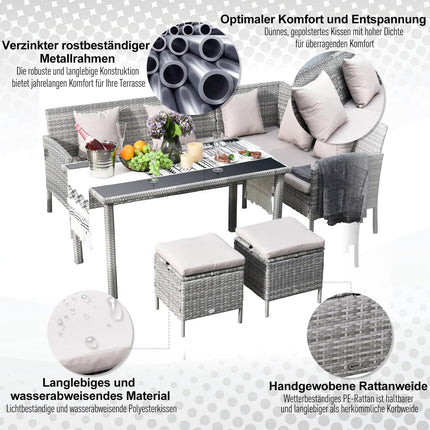 Gartenmöbel-Set aus grauem Rattan mit Fußhocker, 134x60x75cm