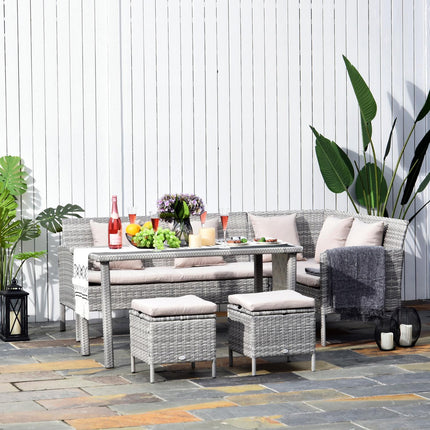 Gartenmöbel-Set aus grauem Rattan mit Fußhocker, 134x60x75cm