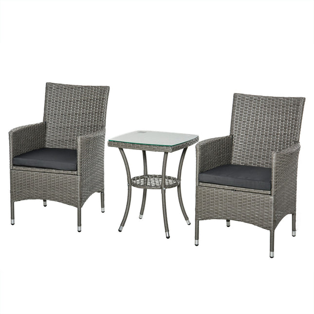 3-teiliges Rattan-Garten-Bistro-Set mit Beistelltisch