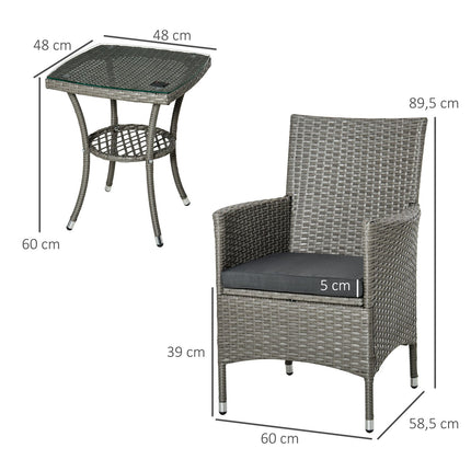 3-piece rattan garden bistro set with side table