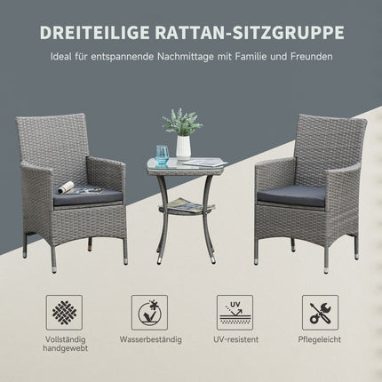 3-piece rattan garden bistro set with side table