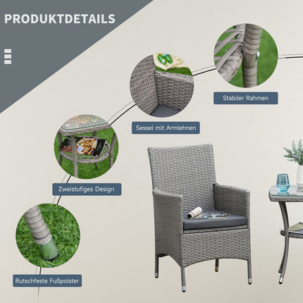 3-piece rattan garden bistro set with side table