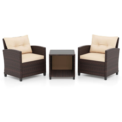 Rattan-Gartensitzgruppe mit Kissen und Tisch, Braun