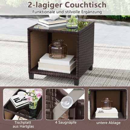 Rattan-Gartensitzgruppe mit Kissen und Tisch, Braun