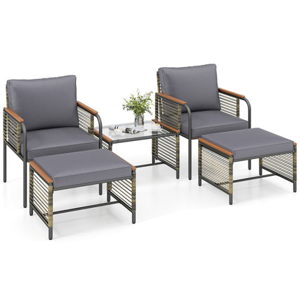 Rattan Garden Furniture Set with Cushions & Table, Grey