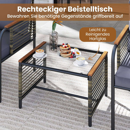 Rattan Garden Furniture Set with Cushions & Table, Grey